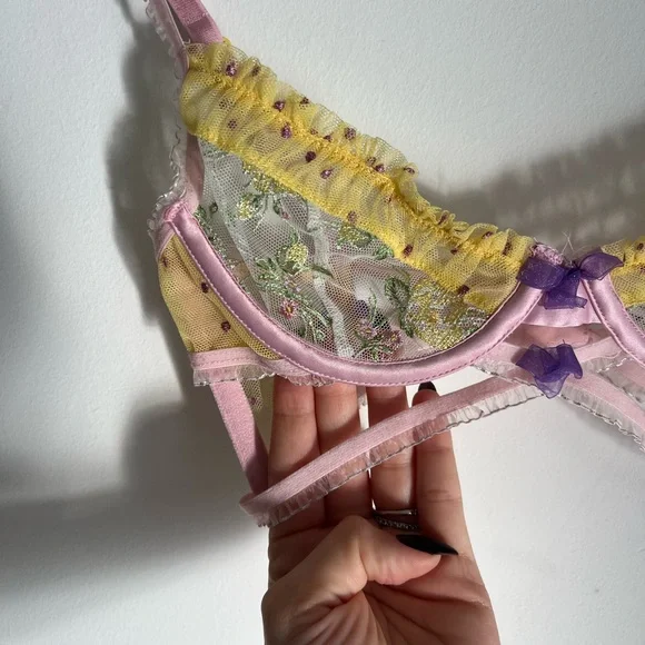 For Love And Lemons Pink and Yellow Lace Bralette - Picture 5 of 8
